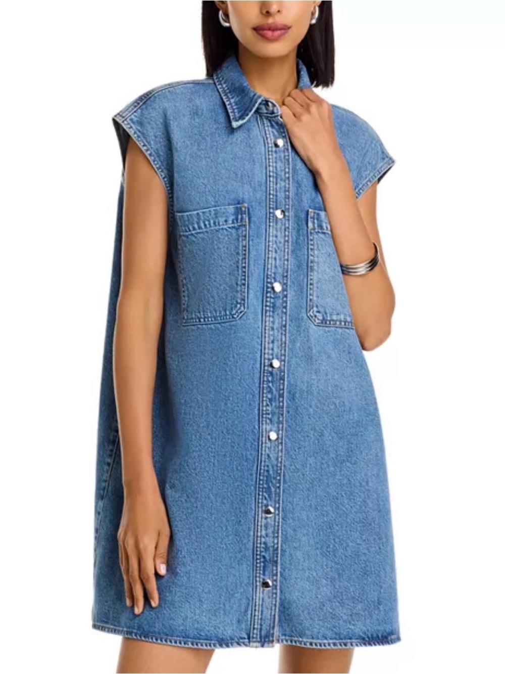 FRAME Sleeveless Front-Snap Denim Mini Shirtdress - XS